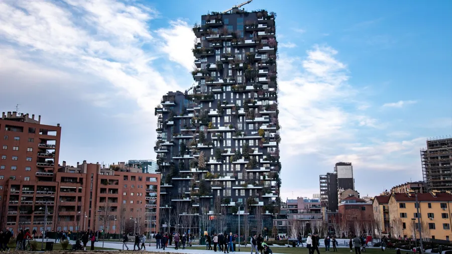 Milan, Italy - March 03, 2019: The "Bosco Verticale" ("Vertical Wood" in Italian) is a residential building in the Gae Aulenti district, a new area build recently in Milan