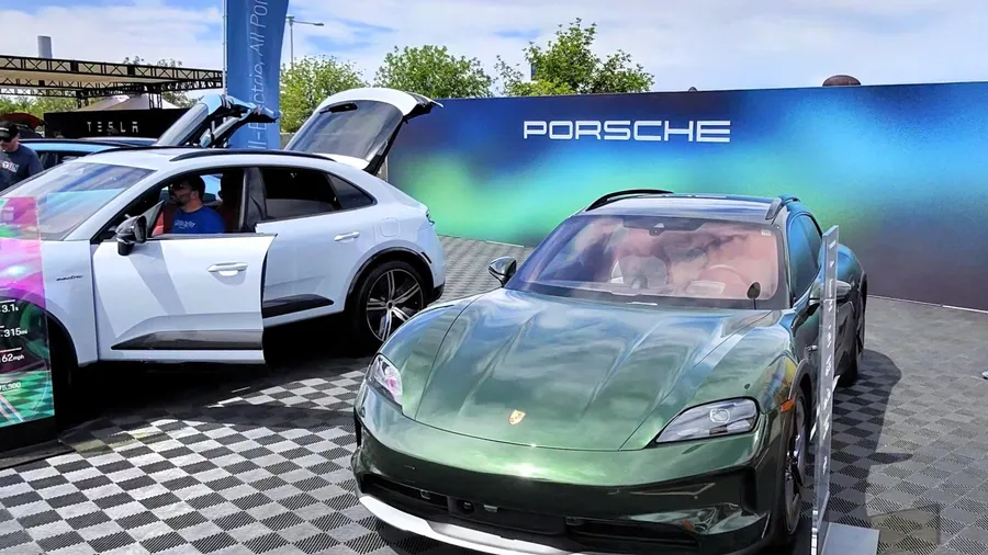 Glendale, Arizona – April 12 2025: New Porsche electric car models at the annual Electrify Expo Event Showcases Electric Vehicles and new technologies.