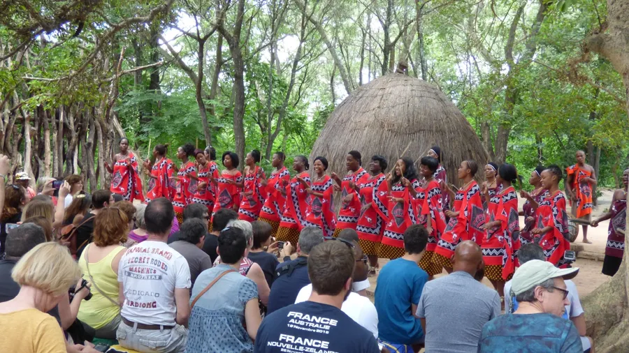SWAZILAND 28 February 2017, Matsamo cultural village, Traditional Swaziland woman singing and dancing with traditional attire and clothing, cultural tours during tourist season.