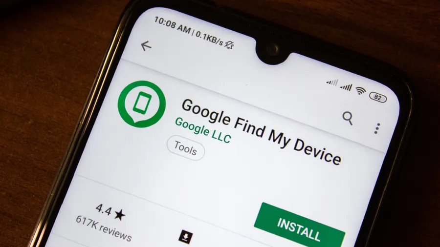 Ivanovsk, Russia - July 07, 2019: Google Find My Device app on the display of smartphone or tablet