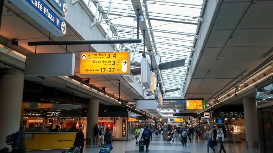 Interior view from Amsterdam Airport Schiphol, the main international airport of the Netherlands, and is one of the major hubs for the SkyTeam airline alliance.