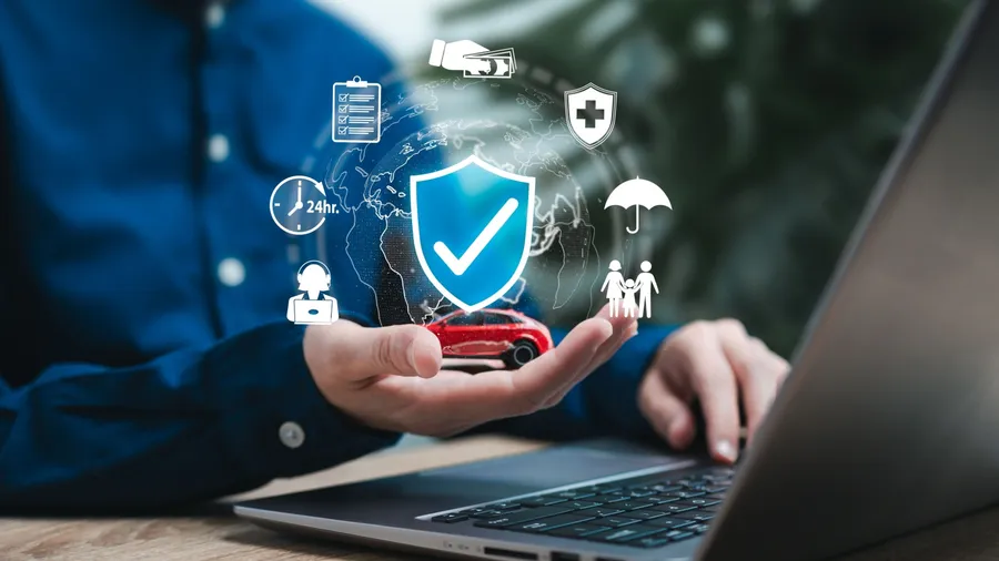 Insurance online agent, Global Transport protection concept, Businesswomen show Insurance icon, Insurance company clients, Lifetime protection, Life, Family, Health, Financial, Travel Car risk
