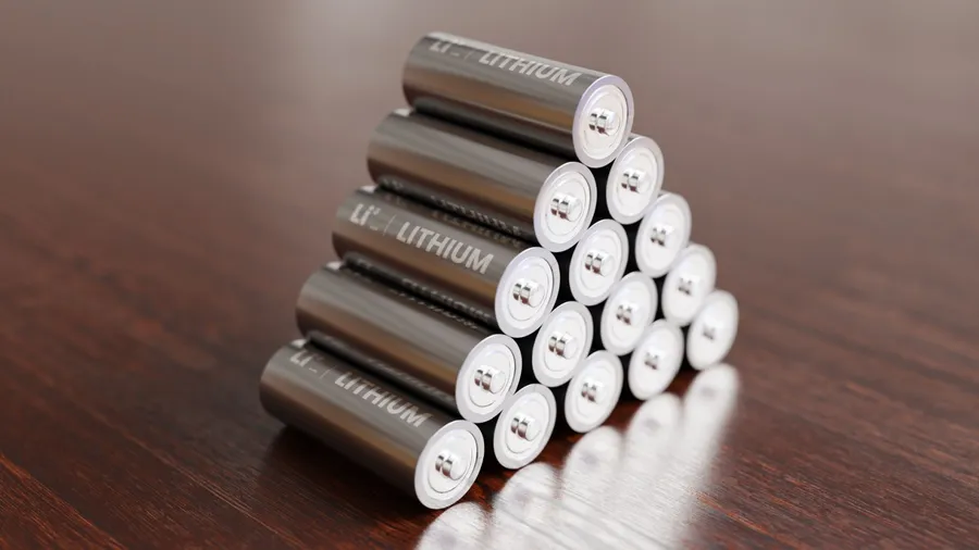 A pile of Lithium batteries on wooden table