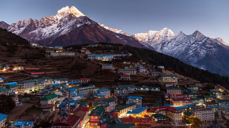 Namche Bazaar aerial view, Everest trek, Himalaya, Nepal.