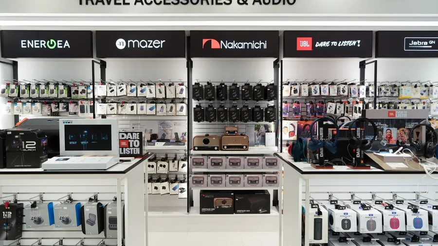 KUALA LUMPUR, MALAYSIA - NOVEMBER 15, 2023: electronics on display at Metapod store in Kuala Lumpur International Airport.