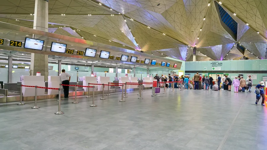 SAINT PETERSBURG, RUSSIA - CIRCA AUGUST, 2017: check-in counter area at Pulkovo International Airport