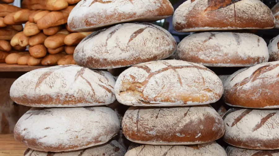 a great pyramid of fresh loaf loaves