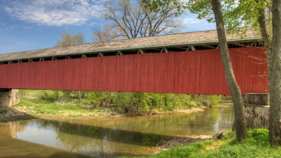 a view of cumberland covered bridge in indiana united states
