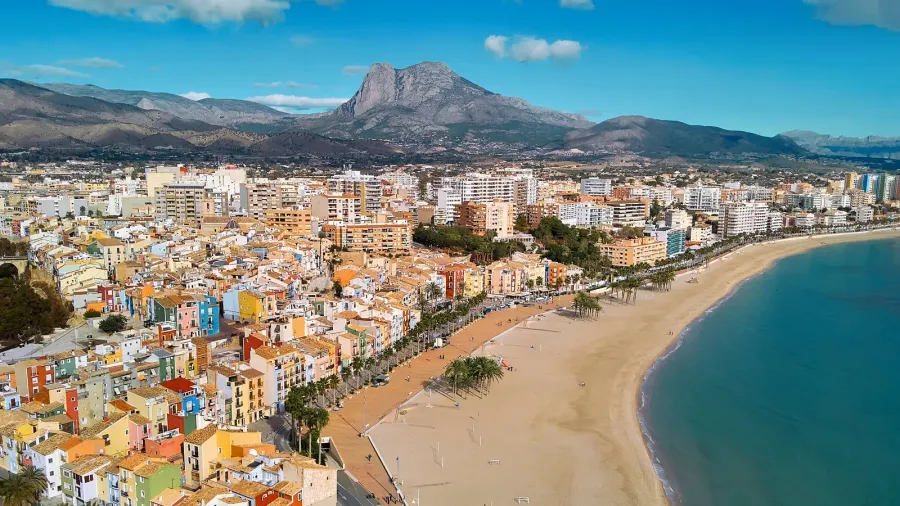 aerial drone point panoramic view coastline and la vila joiosa