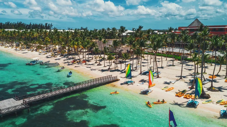 aerial drone view of caribbean resort bavaro punta cana dominican