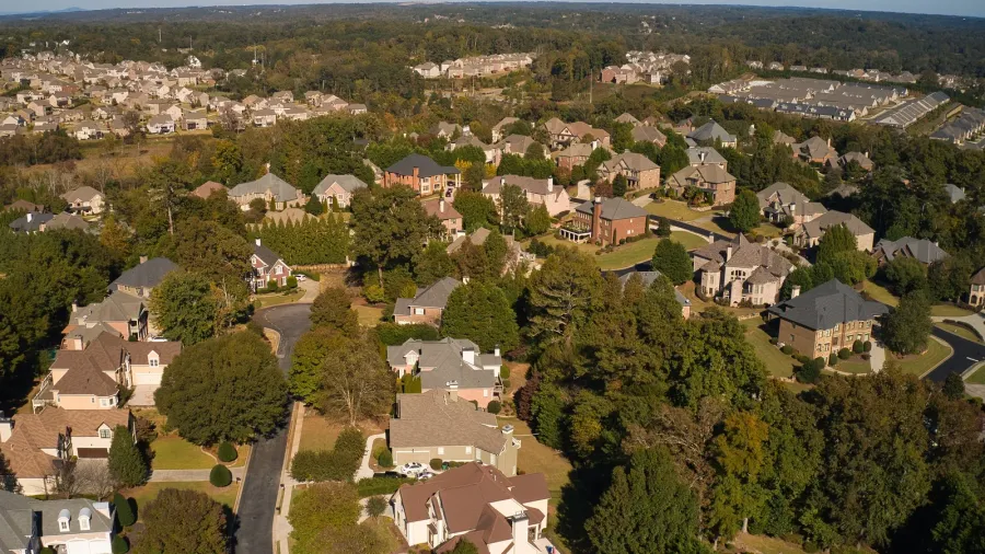 aerial panoramic view of house cluster in a sub division