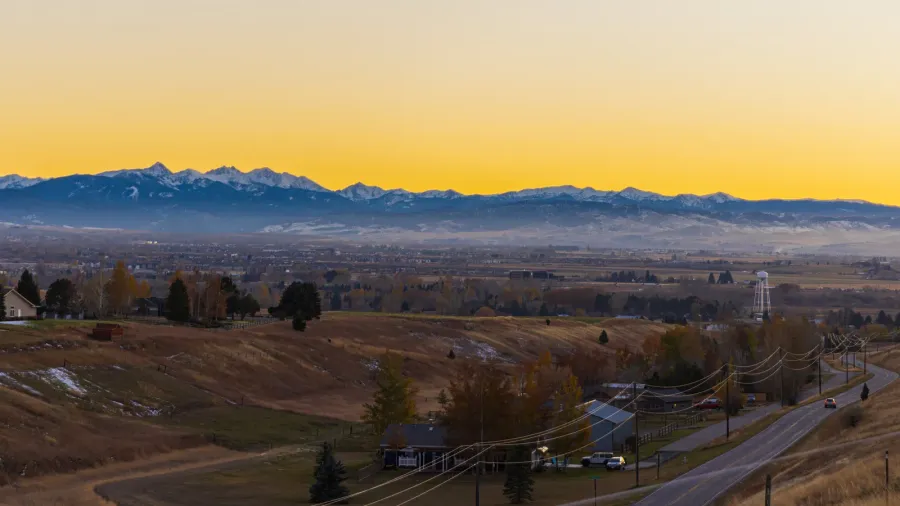 aerial view of bozeman in the early morning