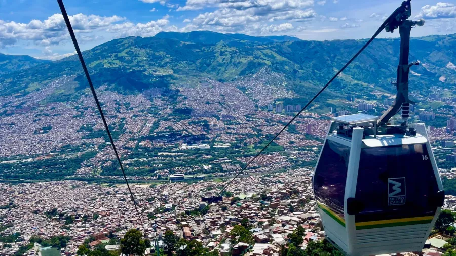 aerial view of medellin seen from metrocable line l