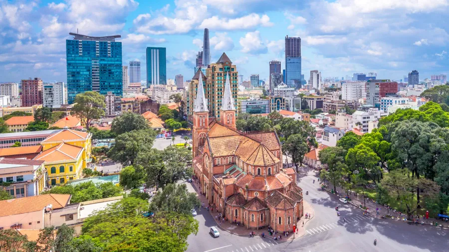 aerial view of notredame cathedral basilica of saigon