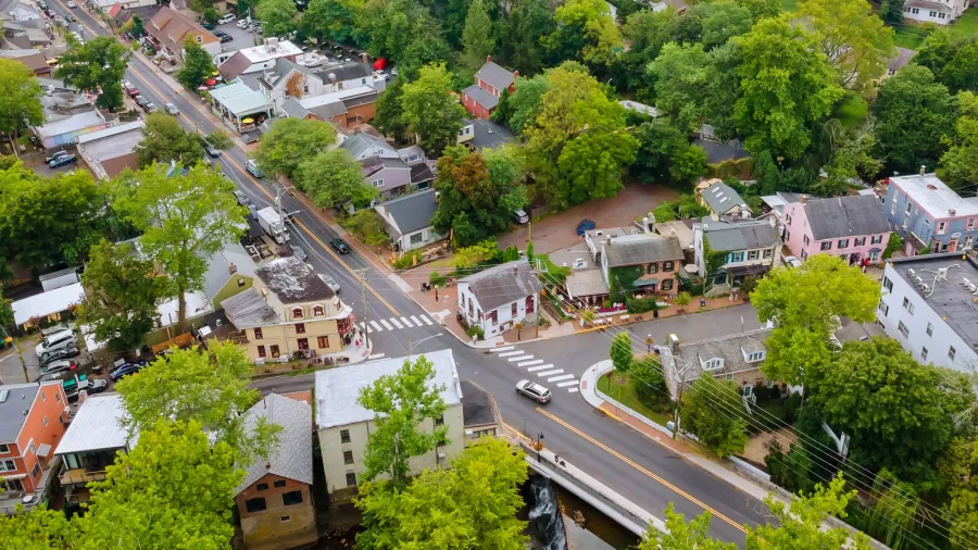 aerial view of roofs a small town the houses in