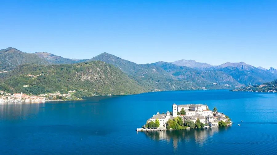 aerial view of san giulio island surrounded by the deep