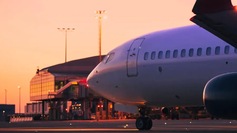 airplane during taxiing to runway for take off traffic at