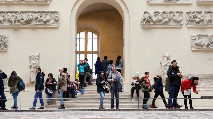 ancient roman and greek sculpture in museum louvre in paris