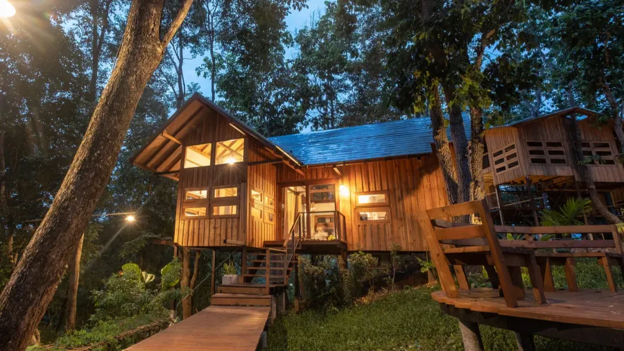 architecture wooden house in rainforest
