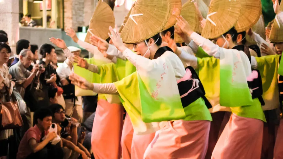 awa odori japanes dance festival in summer at kasurazaka in