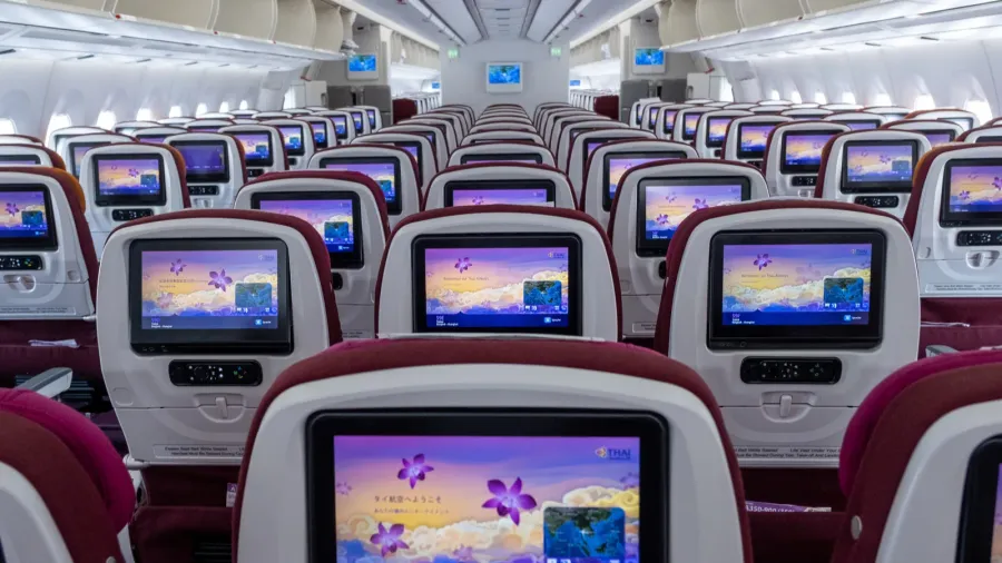 bangkok thailandjuly 7th 2023 ife inflight entertainment system and econimy