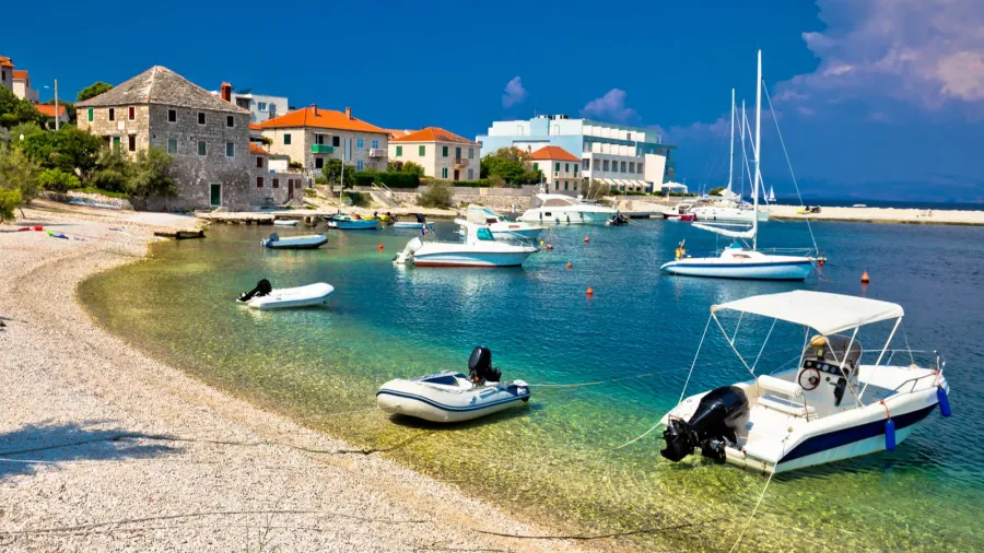 beach and waterfront of postira village