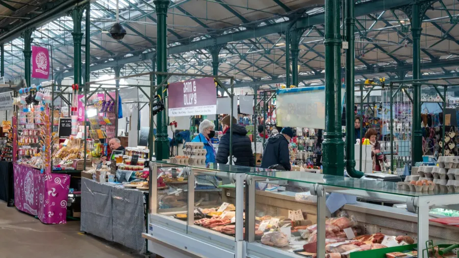 belfast uk feb 19 2022 meat stall at st georges