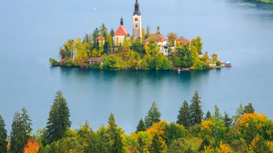 bled with lake island and mountains in background slovenia