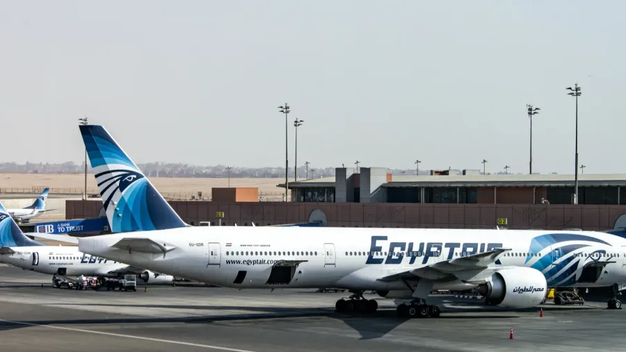 cairo egypt 26052018  egypt air airplane standing to parking