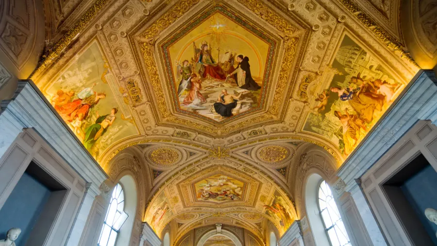 ceiling in hall in the vatican museum