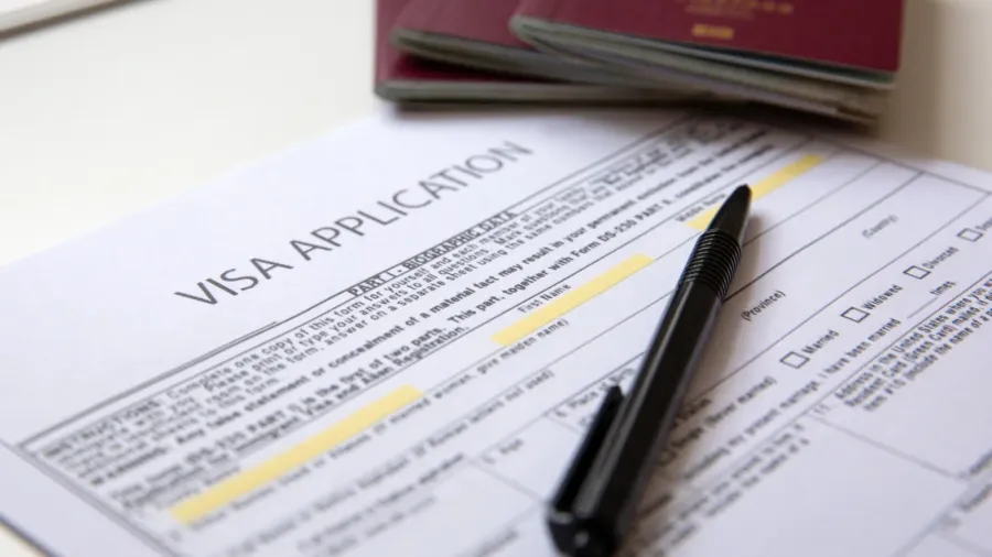 close up of a visa application document with a german