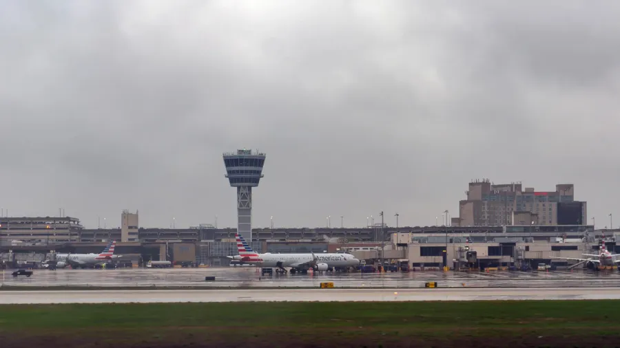 clouds and rain over philadelphia international airport in pennsylvania usa
