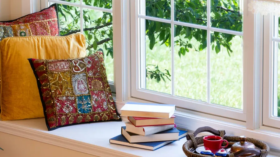 coffee books and pillows at the reading corner