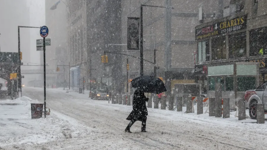 crossing snowy street