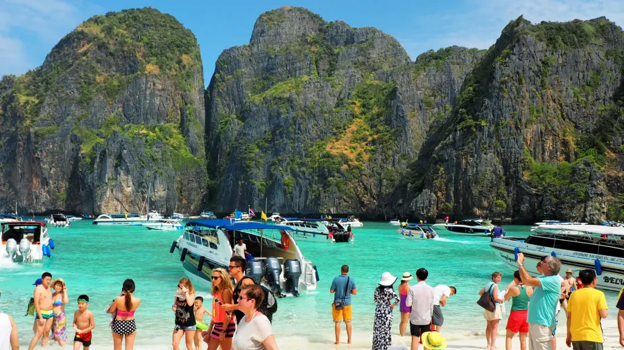 crowd on the beach in thailand