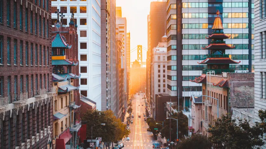 downtown san francisco with california street at sunrise san francisco