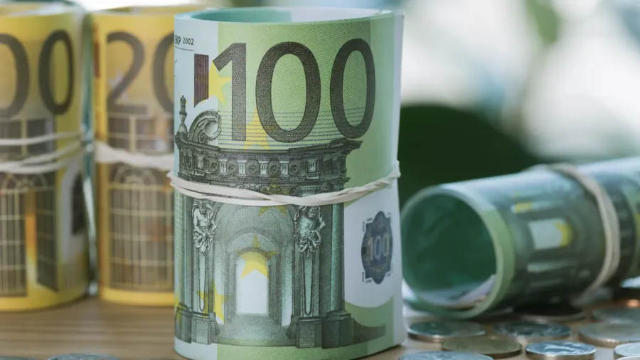 euro banknotes and coins