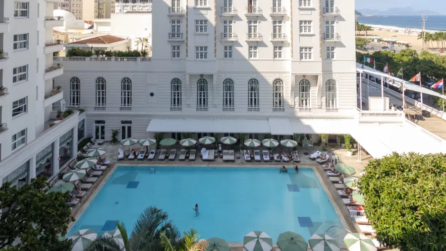 facade of the copacabana palace hotel in rio de janeiro