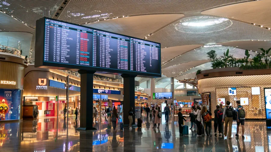 flight information time table in new istanbul airport with passangers