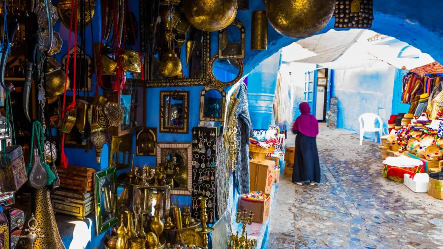 gift shop in blue medina of the chefchaouen marocco africa