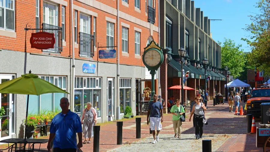 historic buildings on essex street in historic downtown salem massachusetts