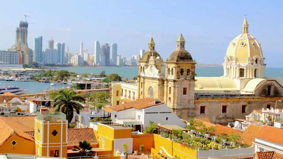 historic center of cartagena colombia with the caribbean sea