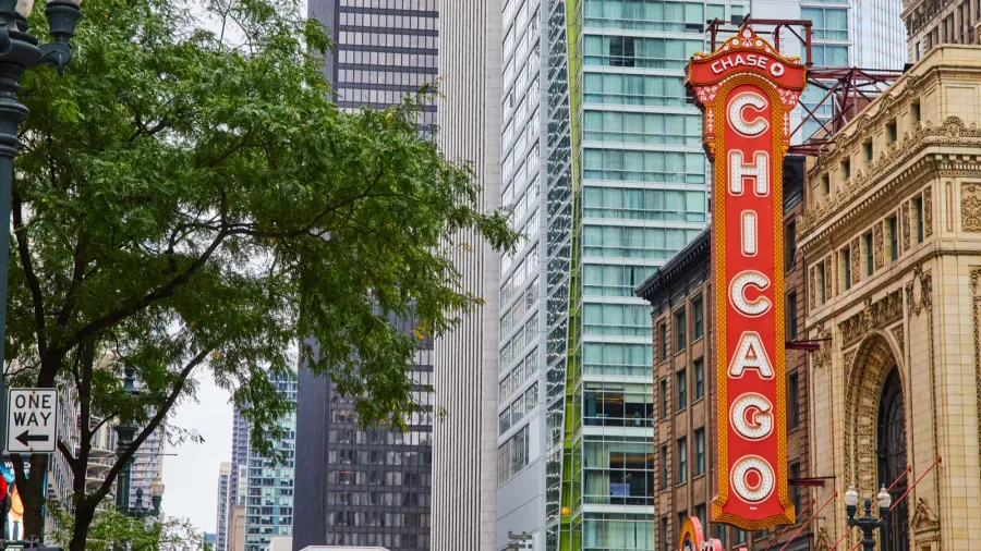 image of large orange sign with chicago in white lettering