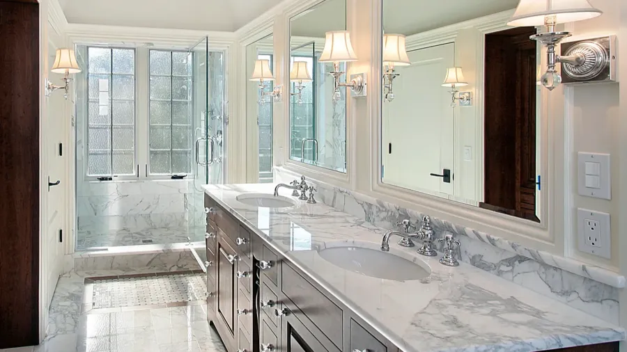 master bath with marble shower