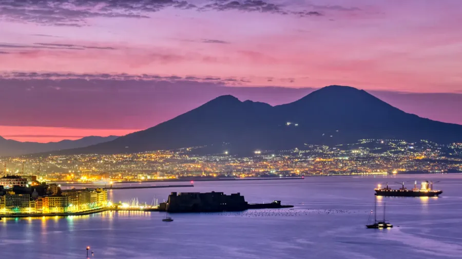mount vesuvius and the gulf of naples before sunrise