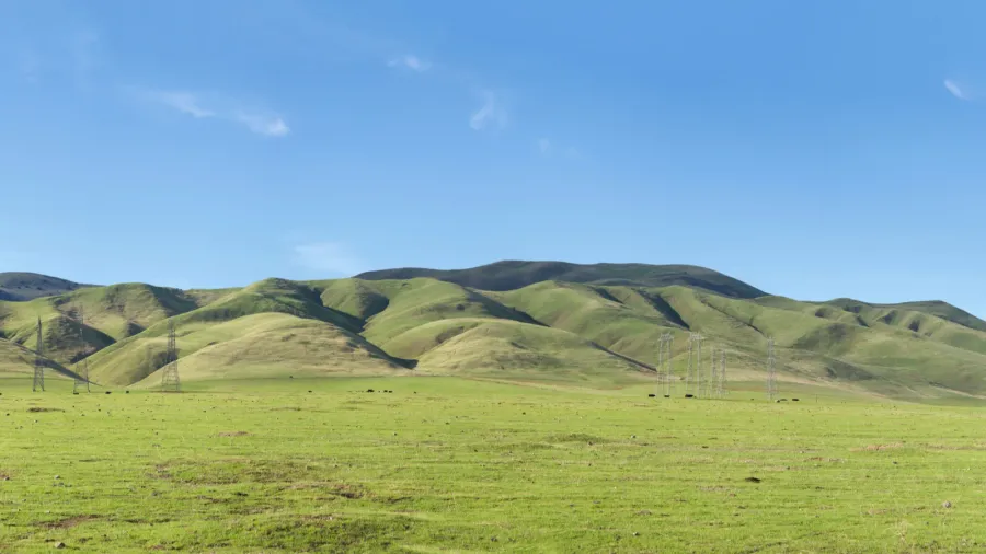 panoramic of central valley hills in california after recent rains