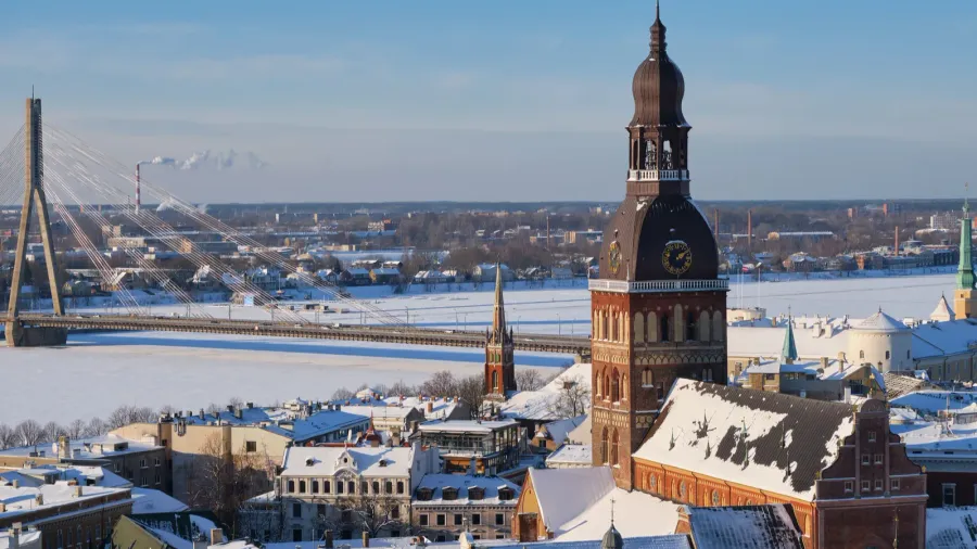 panoramic view from tower of saint peters church on riga