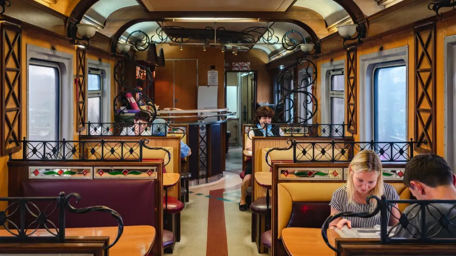 passengers in the restaurant car onboard the trans siberian railway