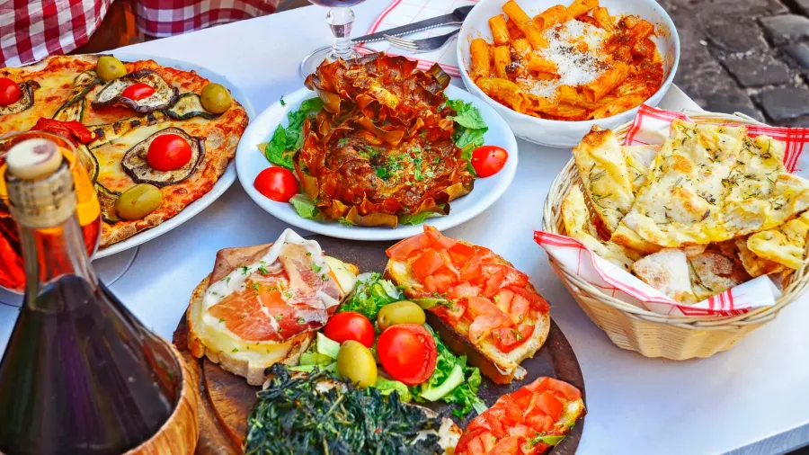 pasta  pizza and homemade food arrangement in