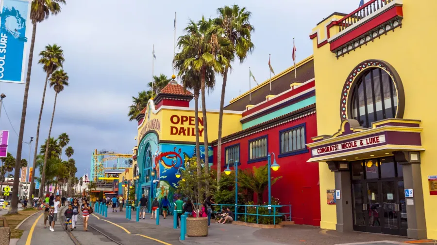 people at boardwalk in santa cruz